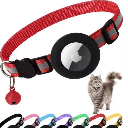 Collar Gato Reflectante Con Soporte Para Airtag Y Seguridad Rojo