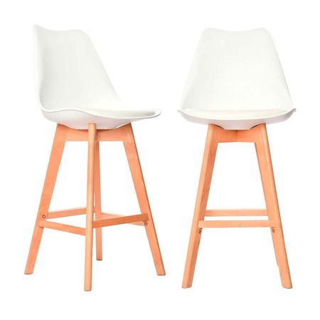 Banco Fijo para Bar Ema Polipropileno/Madera Blanco x 2 unidades Bonno