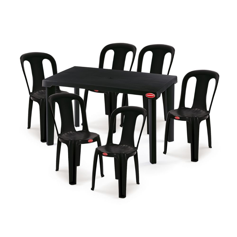 Set Super Mesa Gran Inca Rectangular Negra Polinplast