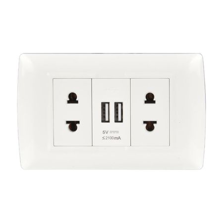 Tomacorriente Doble + USB Basic Orange Blanco de 16A 250V
