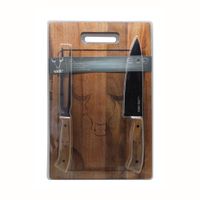Tabla + Cuchillo + Tenedor Wayu Modelo 22141997776 de Acero Inoxidable y Madera