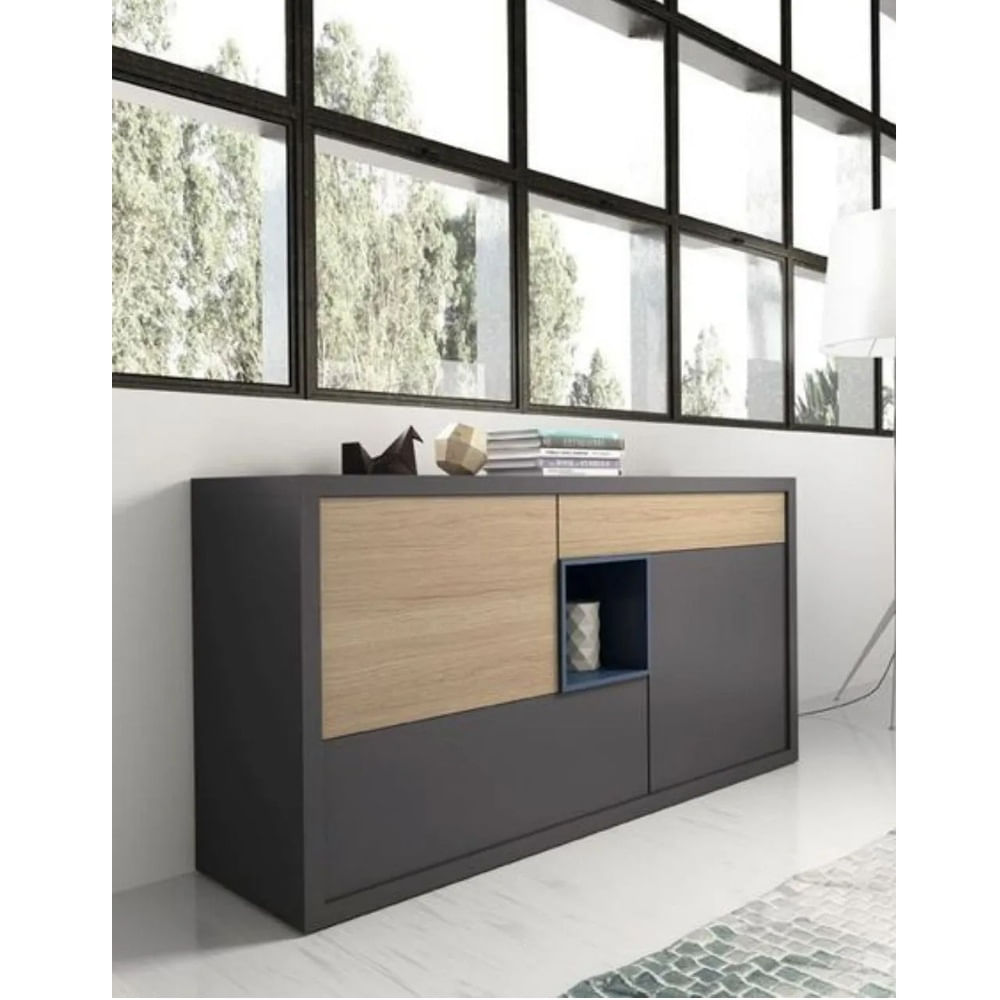 Aparador Moderno Victoria Melamina Canto Grueso Plomo, Duna y Azul TU MESITA