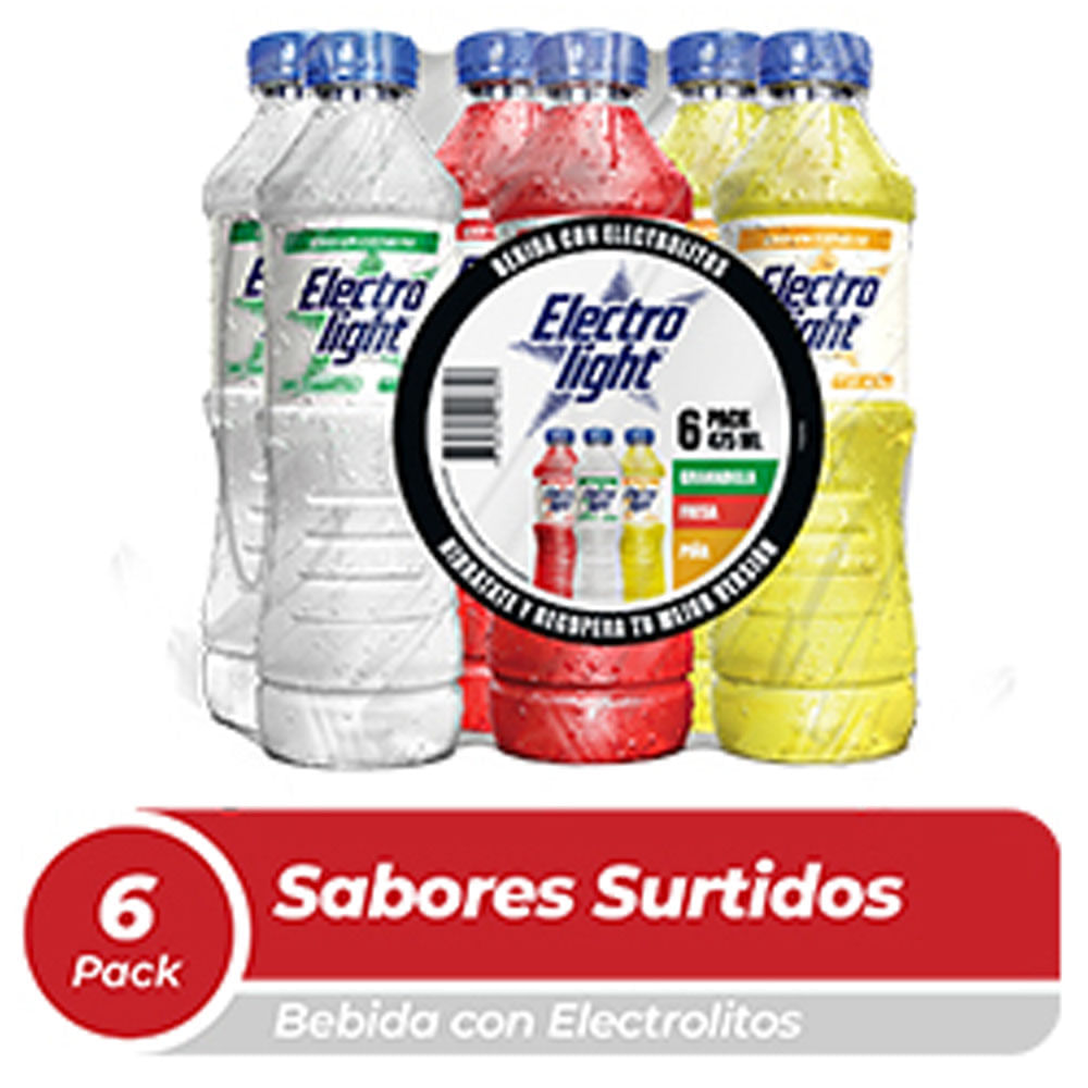 Bebida Rehidratante ELECTROLIGHT Fresa, Piña y Granadilla Botella 475ml Paquete 6un