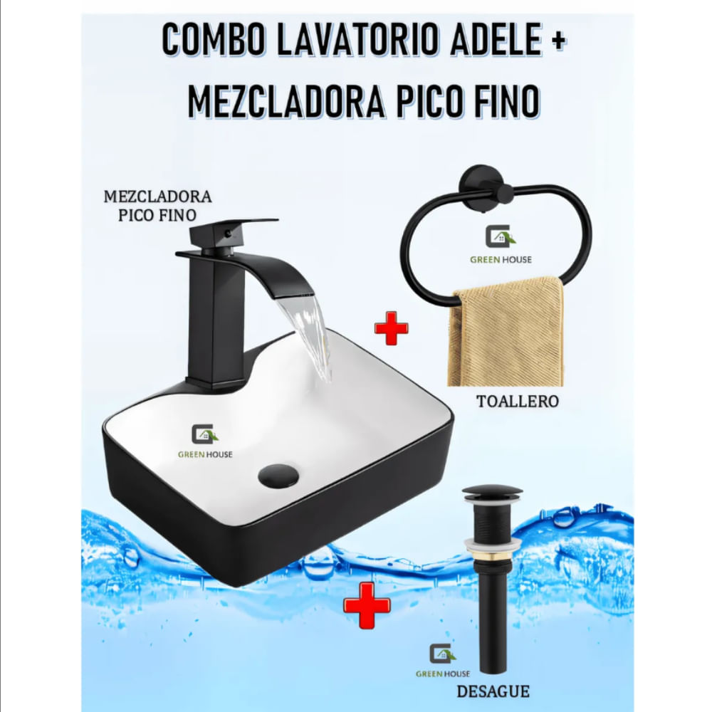 COMBO LAVATORIO ADELE   MEZCLADORA PICO FINO