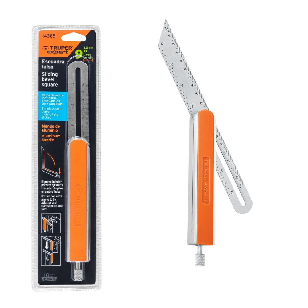 Escuadra Falsa Profesional de 9? (23 cm) con regla Truper Expert EFT-9X ...