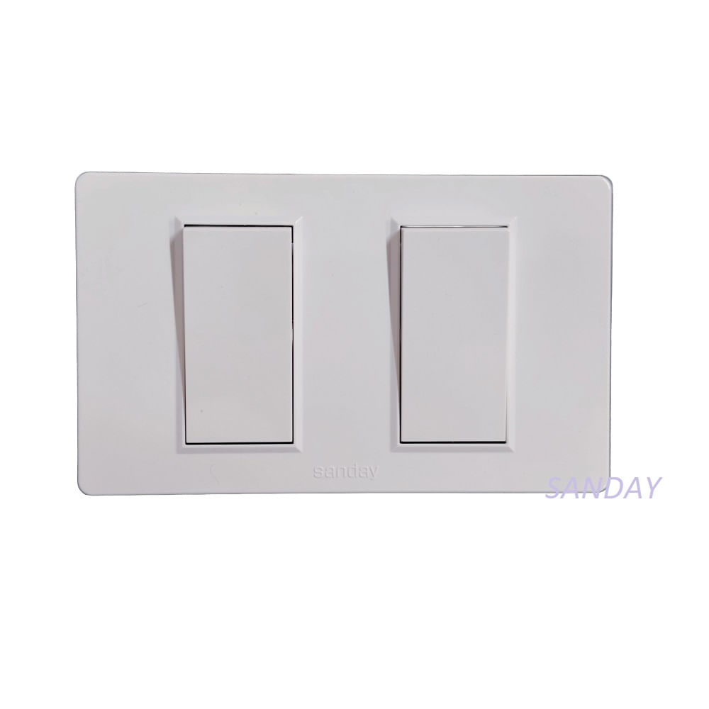 INTERRUPTOR CONMUTADOR DE 3 VIAS DOBLE PLACA BLANCA Y DADOS BLANCOS SANDAY