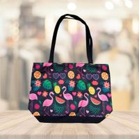 Bolso cartera verano Hawaiian estampado de flamencos y frutas - negro