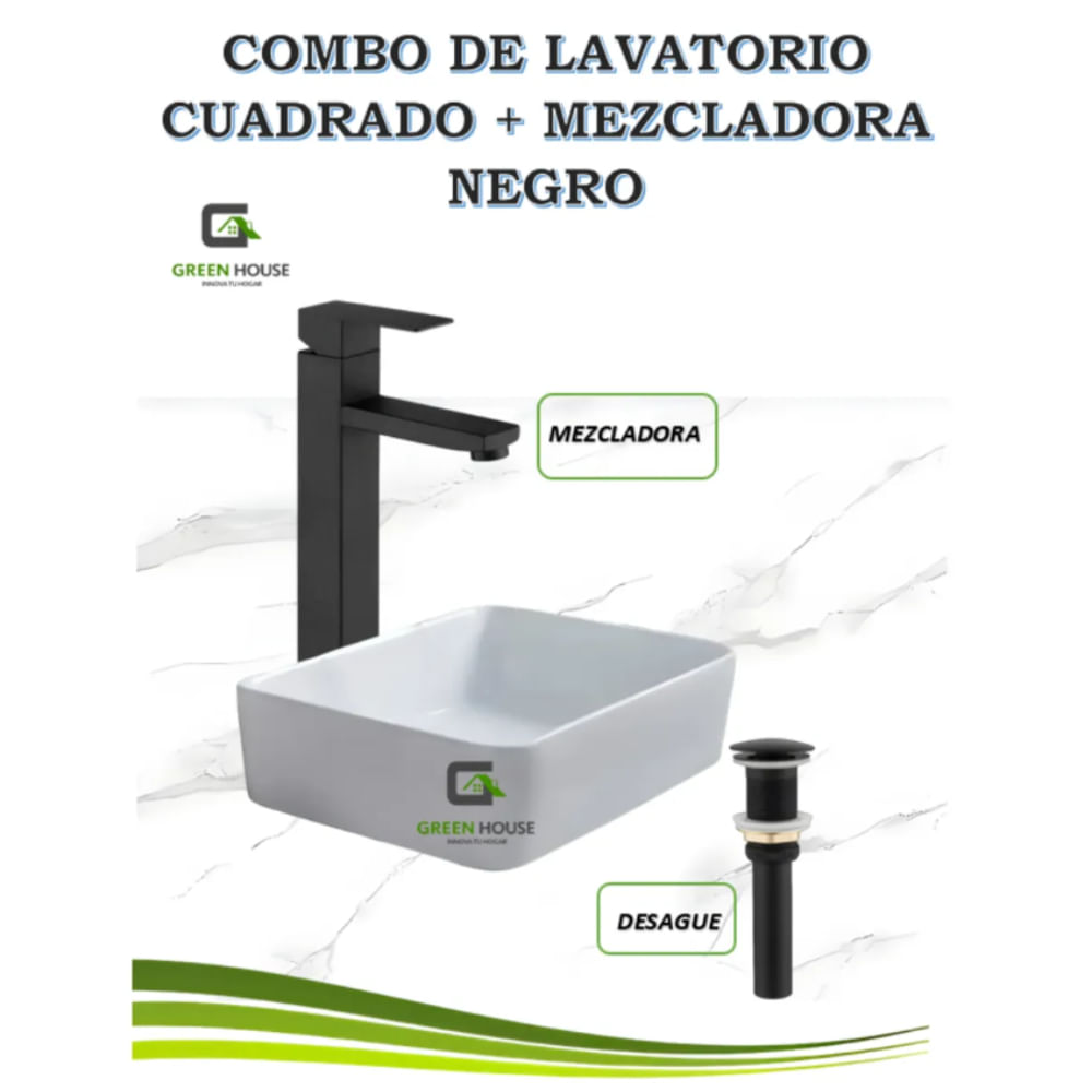 COMBO DE LAVATORIO CUADRADO MEZCLADORA NEGRO