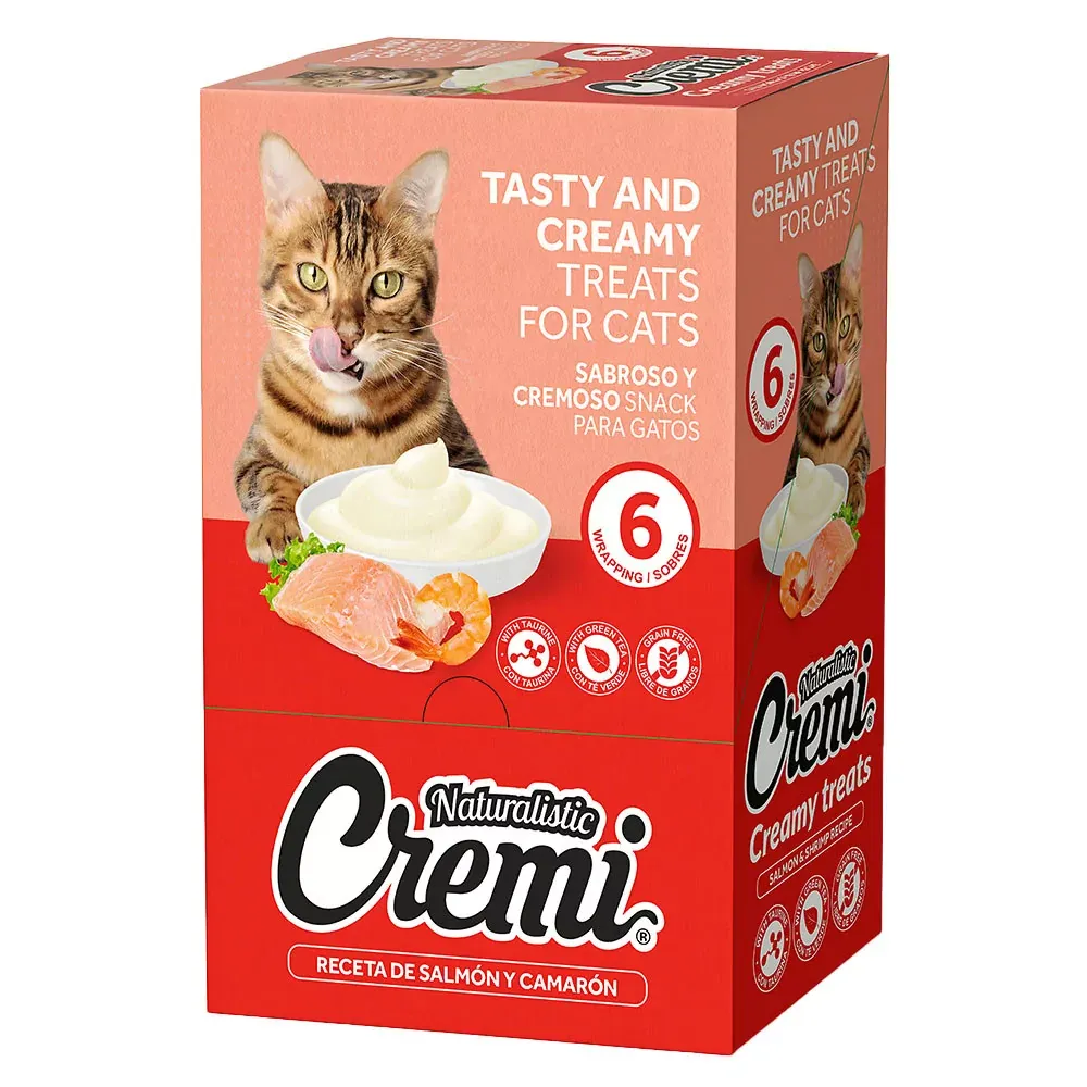 Snack para Gato Naturalistic Cremi Salmón y Camarón Pack 6und
