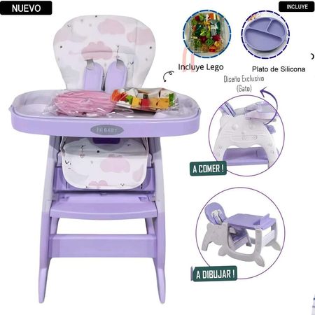 Silla Carpeta Hi Baby Gato 3 en 1 Lila con Plato y Lego