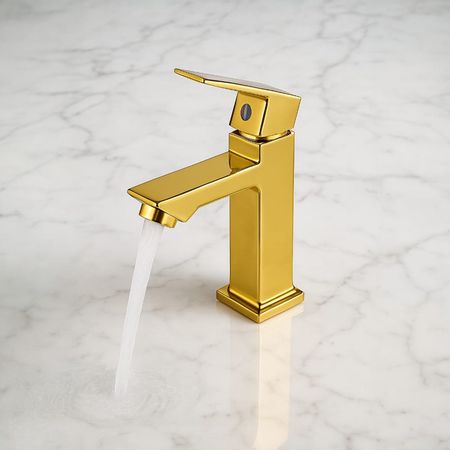 Grifo Llave Dorado Oro para Lavabo o lavamanos solo agua fría 15cm alto