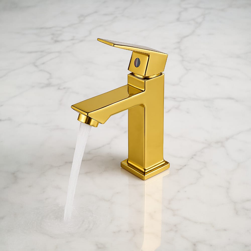 Grifo Llave Dorado Oro para Lavabo o lavamanos solo agua fría 15cm alto
