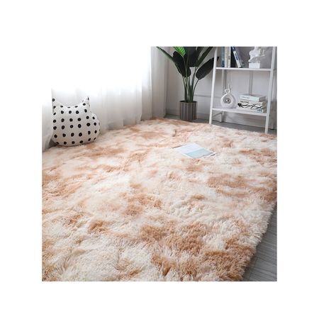 Alfombra De Felpa Piso Decorativo 150cm x 80cm Marrón Claro