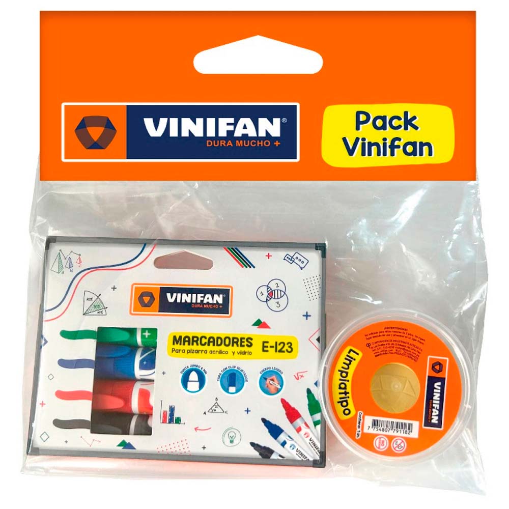 Pack Escolar VINIFAN Marcadores Pizarra + Limpiatipo Paquete 2un
