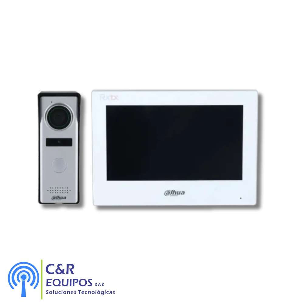 Kit videoportero sistema hibrido 4 hilos monitor frente de calle DHI-KTH01