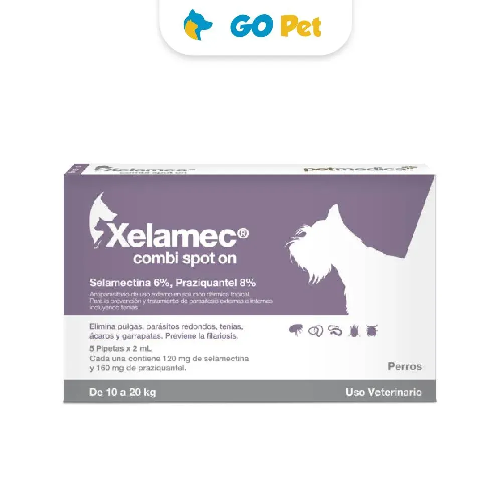 Xelamec Combi Spot On 2Ml 10 a 20 Kg  x 1 Pipeta Antipulgas y Antiparasitario para Perros