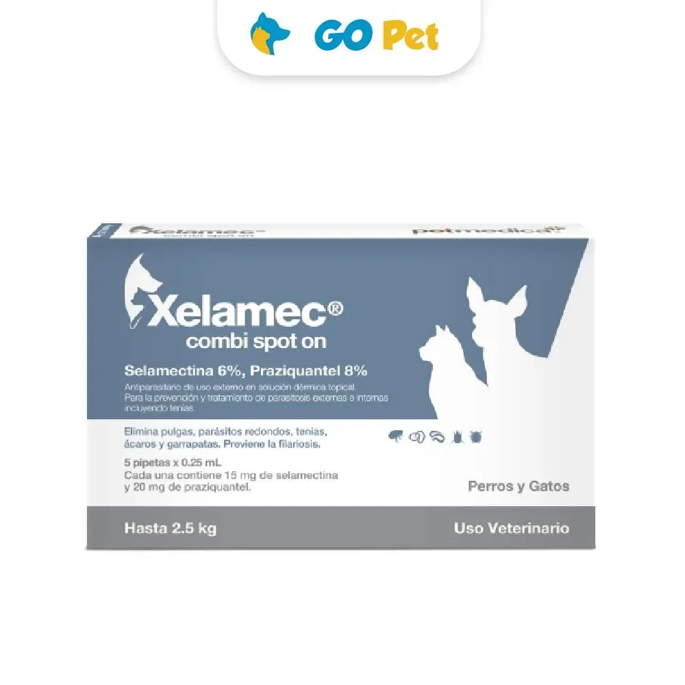 Xelamec Combi Spot On 0.25 Ml Menor a 2.5 Kg x 1 Pipeta Antipulgas Antiparasitario Perros y Gatos