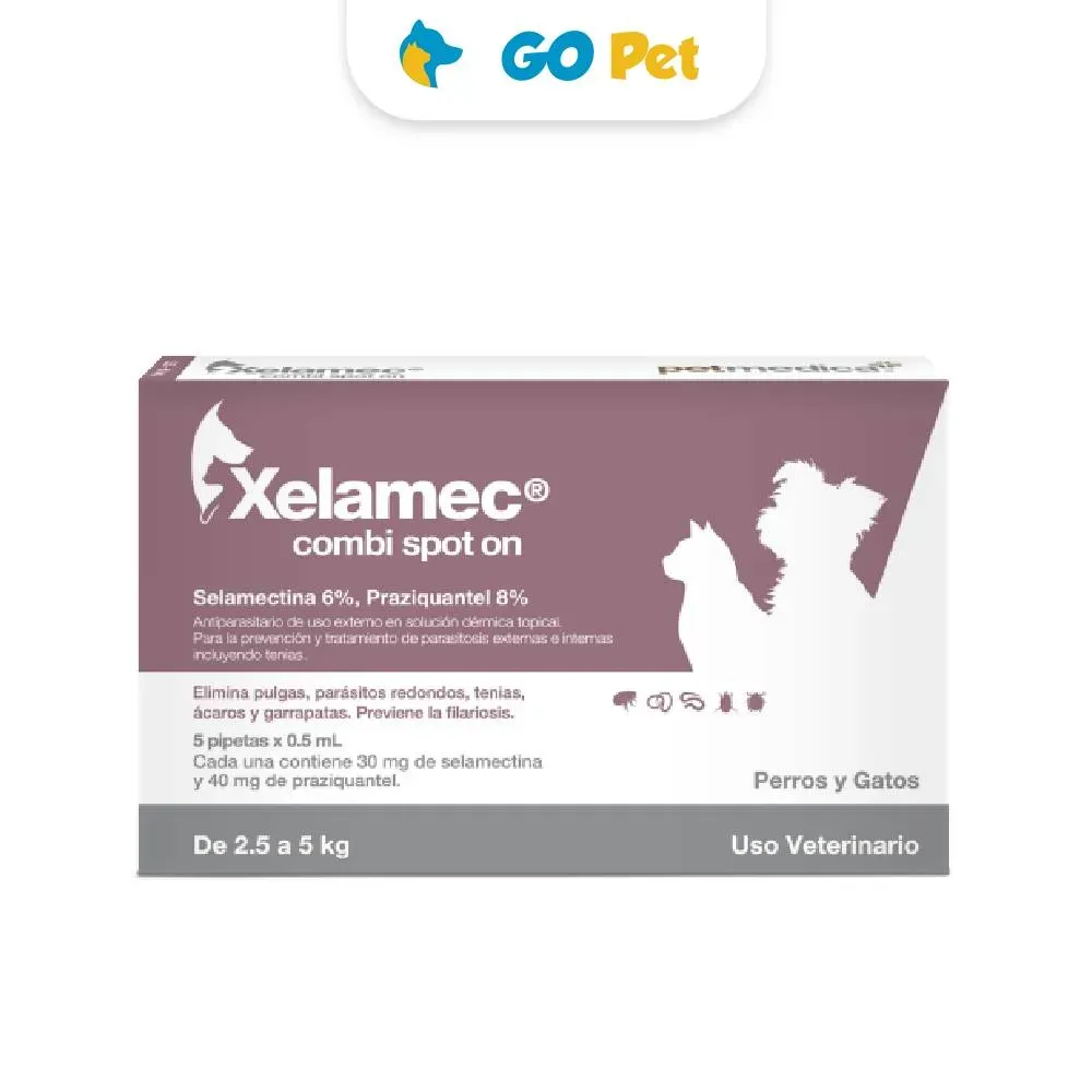 Xelamec Combi Spot On 0.5 Ml 2.5 a 5 Kg x 1 Pipeta Antipulgas y Antiparasitario para Perros y Gatos