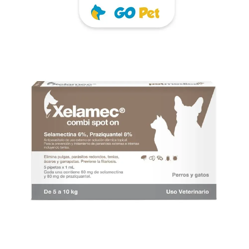 Xelamec Combi Spot On 1 Ml 5 a 10 Kg x 1 Pipeta Antipulgas y Antiparasitario para Perros y Gatos