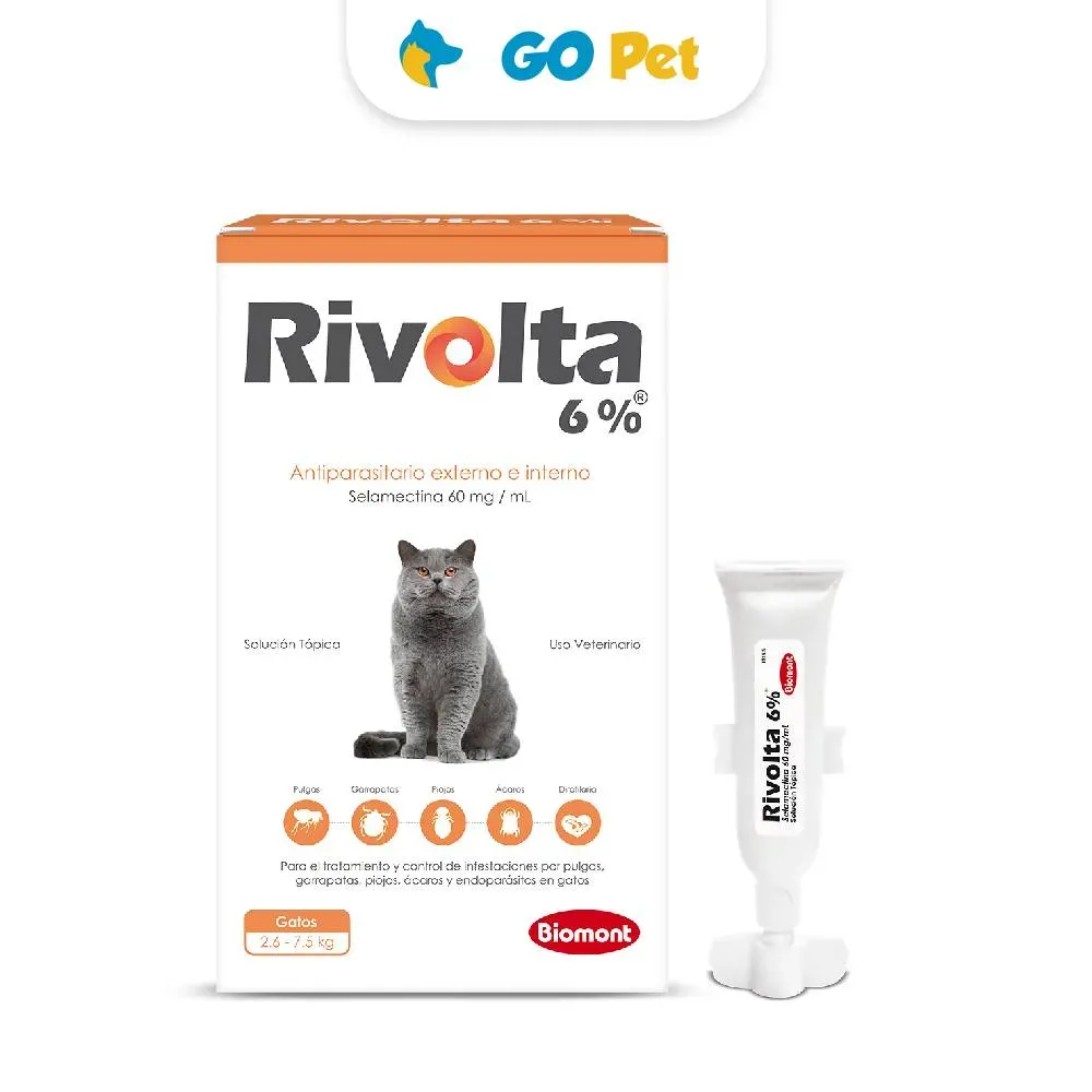 Rivolta 0.06 de 2.6 a 7.5 Kg x 1 Pipeta - Antipulgas y Antiparasitario para Gatos