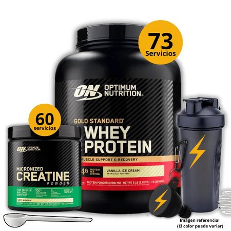 Proteína Gold standard whey de 5lb Vainilla - Creatina Optimum Nutrition de 300gr - regalos