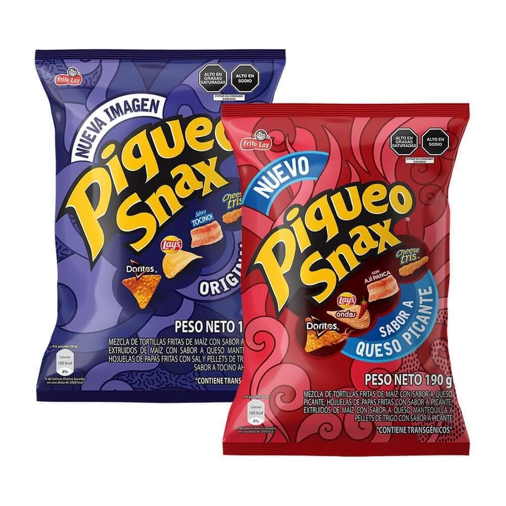Pack Snack PIQUEO Snax Sabor Queso Picante Bolsa 190g + Snack PIQUEO SNAX Original Bolsa 190g