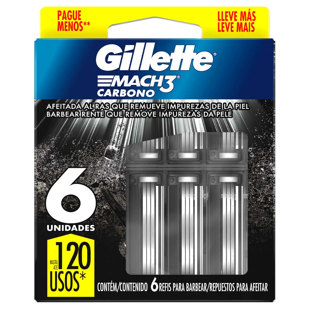 Respuestos para Máquina de Afeitar GILLETTE Mach3 Carbón Blíster 6un