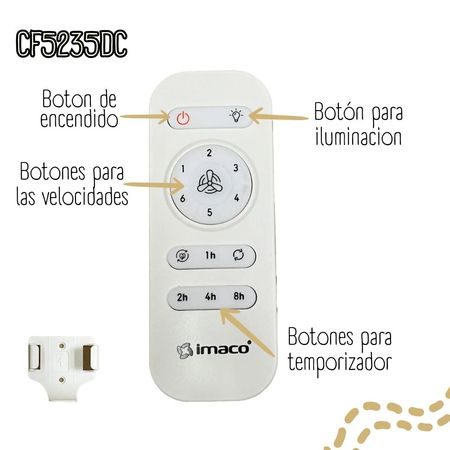 VENTILADOR DE TECHO 52” CON LUZ Y CONTROL REMOTO IMACO CF5235DC