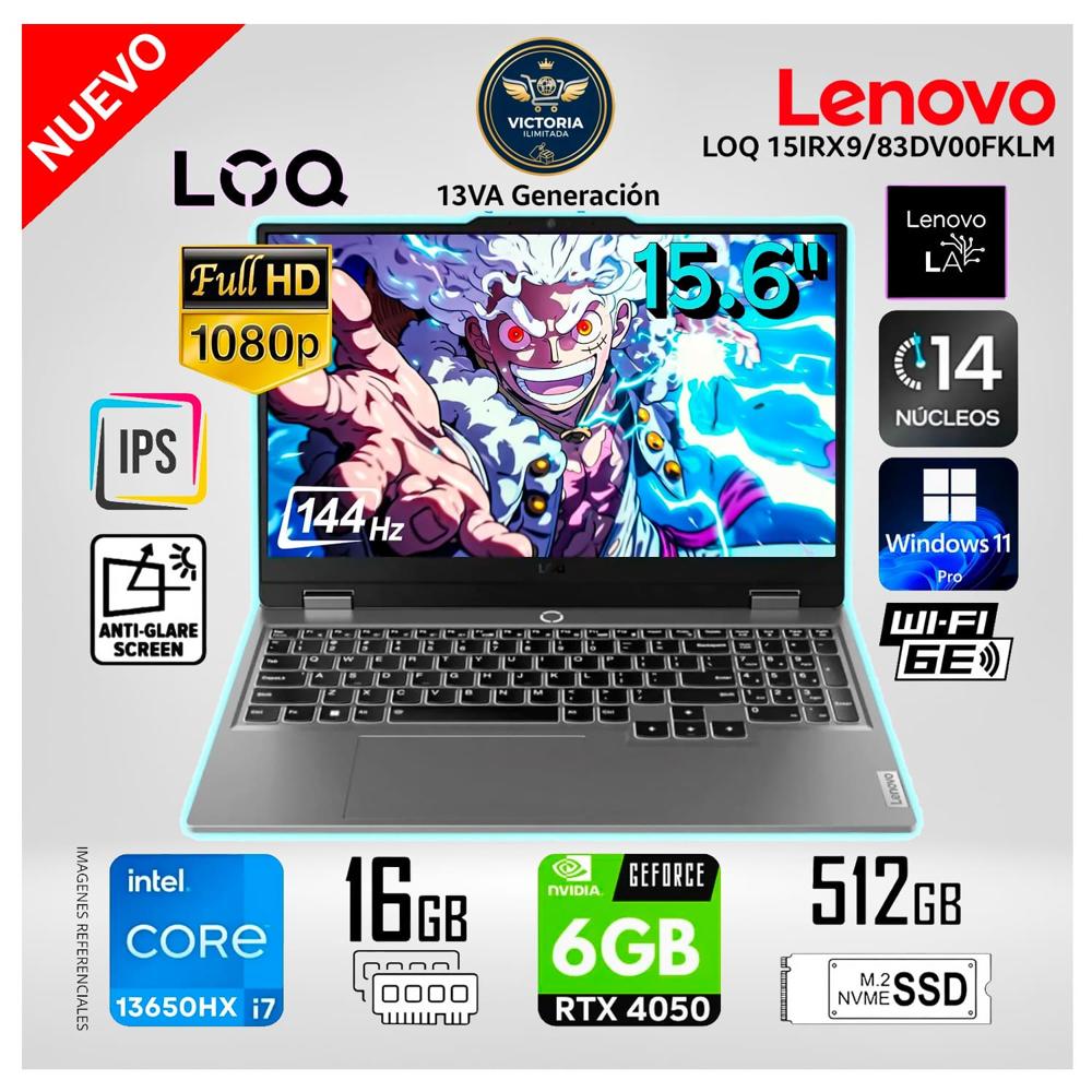 Laptop Lenovo LOQ 15IRX9 Intel Corei7-13650HX 16GB RAM 512GB SSD 15.6 pulg  RTX4050-6GB 83DV00FKLM