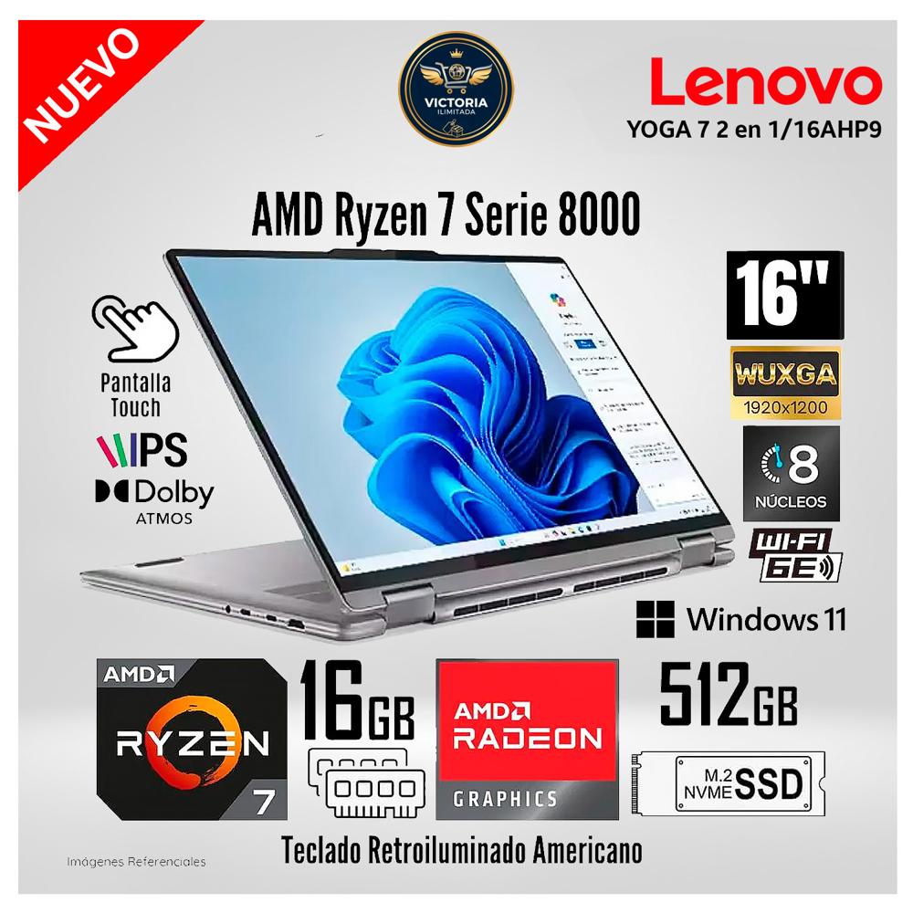 Laptop Lenovo Yoga 7 2 en 1 16AHP9 AMD Ryzen 7 8840HS 16GB RAM 512GB SSD 16 Pulg WUXGA TouchScreen