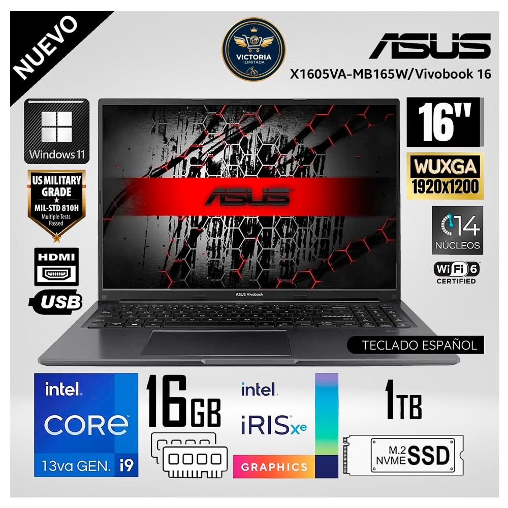 Laptop Asus Vivobook 16 X1605VA-MB165W Intel Core i9-13900H 16GB RAM 1TB SSD 16 WUXGA Indie Black