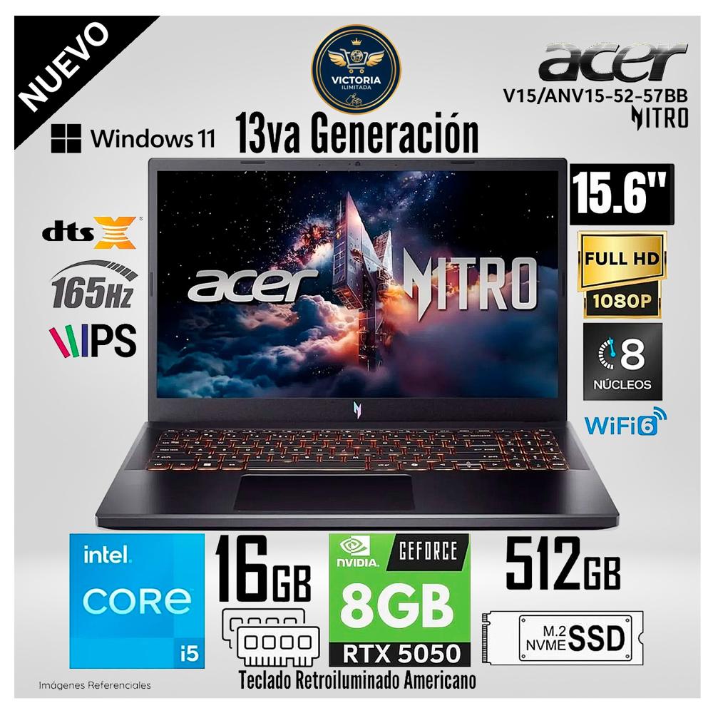 Laptop Acer Nitro V15 ANV15-52-57BB Core i5-13420H 16GB RAM 512GB SSD RTX 5050-8GB 15.6 FHD 165Hz