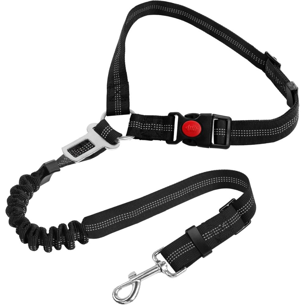 Correa para Perros de Seguridad en Coche Ajustable Multifuncional 3 en 1 Color Negro