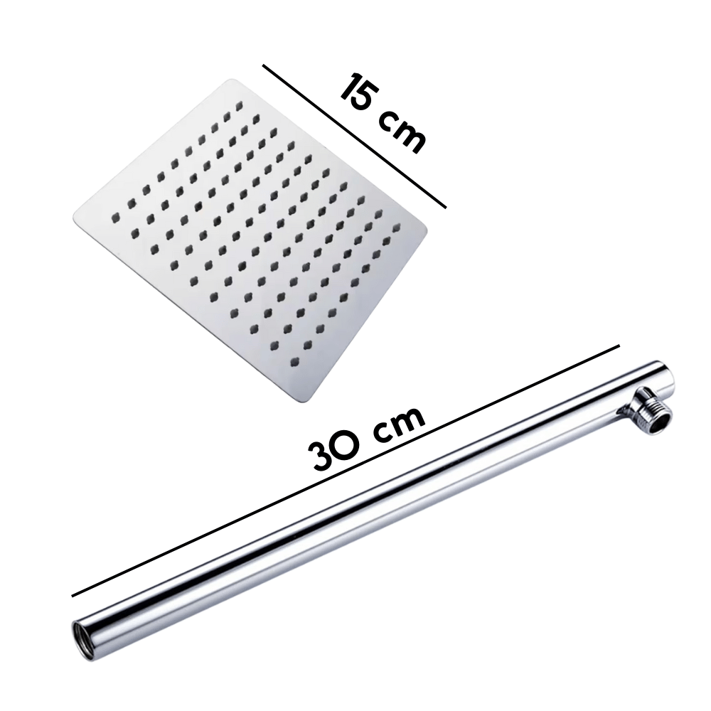 Cabezal de ducha regadera cuadrada 15cm cromada de acero