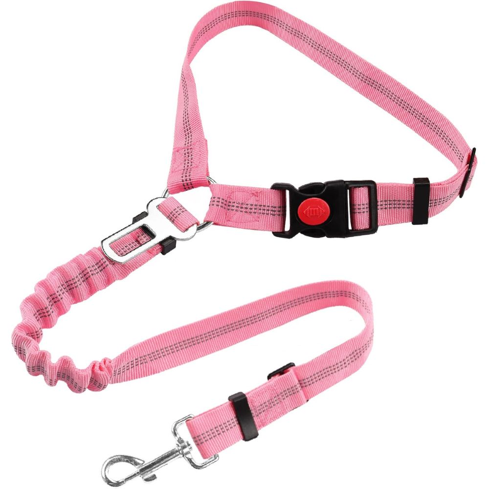 Correa para Perros de Seguridad en Coche Ajustable Multifuncional 3 en 1 Color Rosado