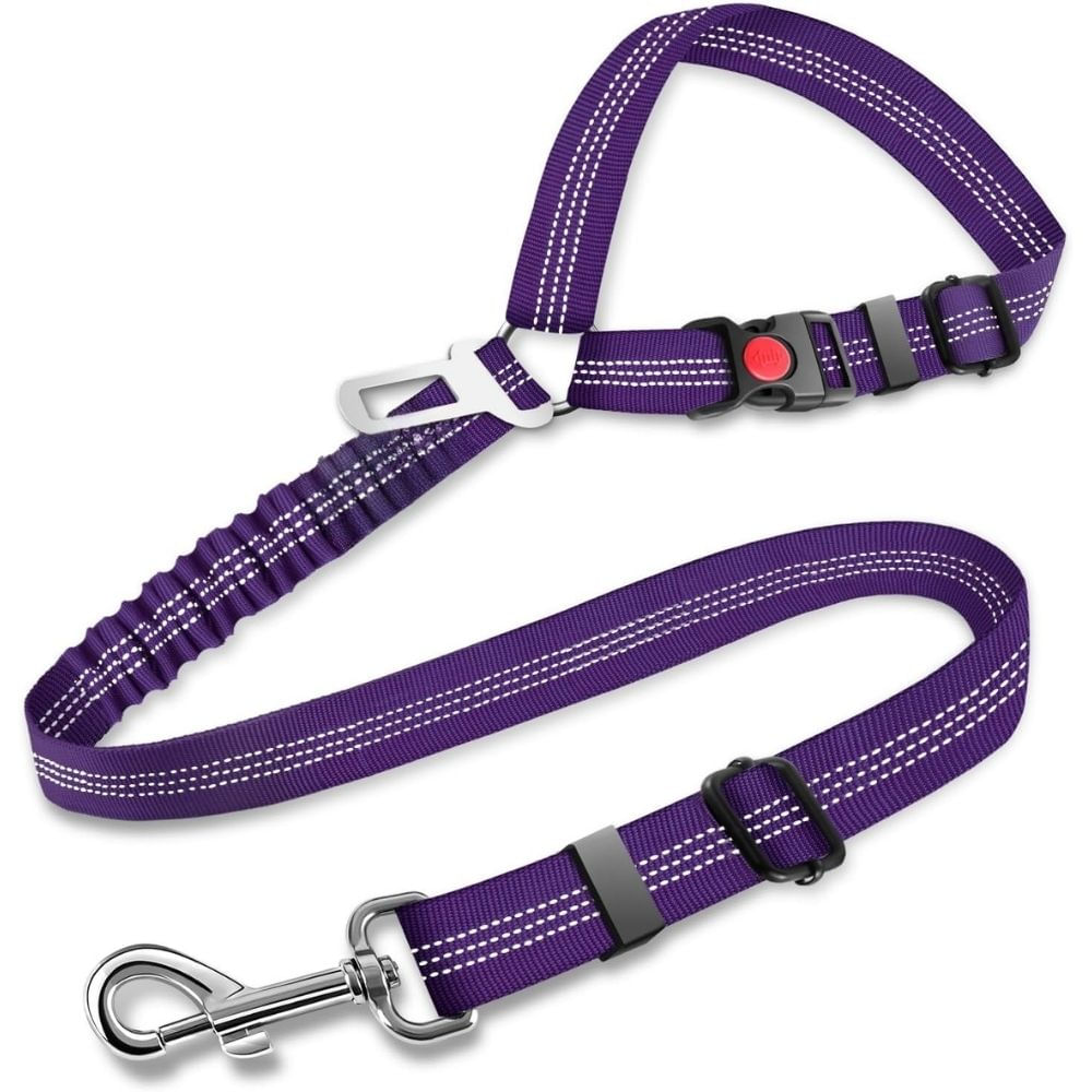 Correa para Perros de Seguridad en Coche Ajustable Multifuncional 3 en 1 Color Púrpura