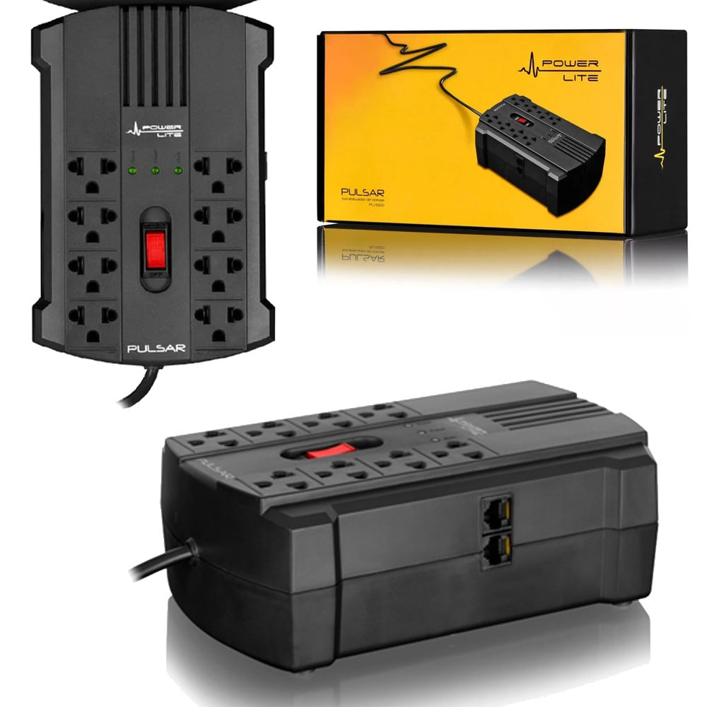 Estabilizador de Voltaje Power Lite Pulsar PLI 1000 8 Tomas Filtro Red