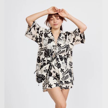 Bluson Oversize con Tiras Amarrables Floral Blanco - XL