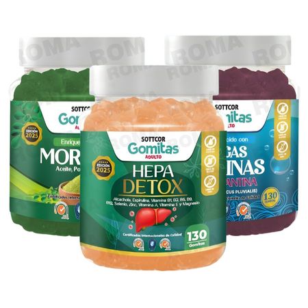 PACK 3 GOMITAS MORINGA + ALGAS MARINAS + HEPA DETOX SOTTCOR