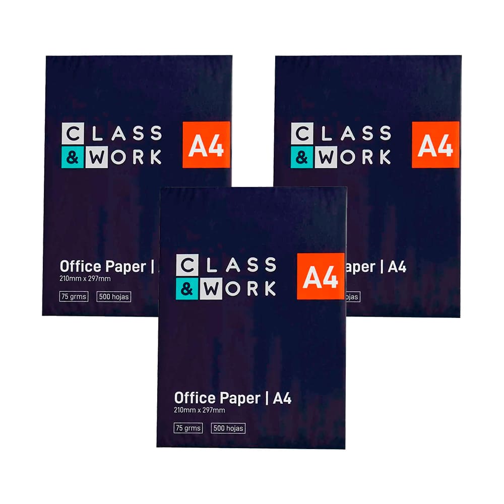Pack Papel Bond CLASS & WORK A4 Paquete 500 Hojas x 3un