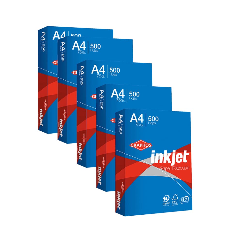 Pack Papel Fotocopia INKJET 75gr A4 x 5un