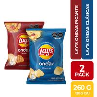 Pack Papas LAY'S Ondas Clásicas Bolsa 130g + Papas LAY'S Ondas Picante Bolsa 130g