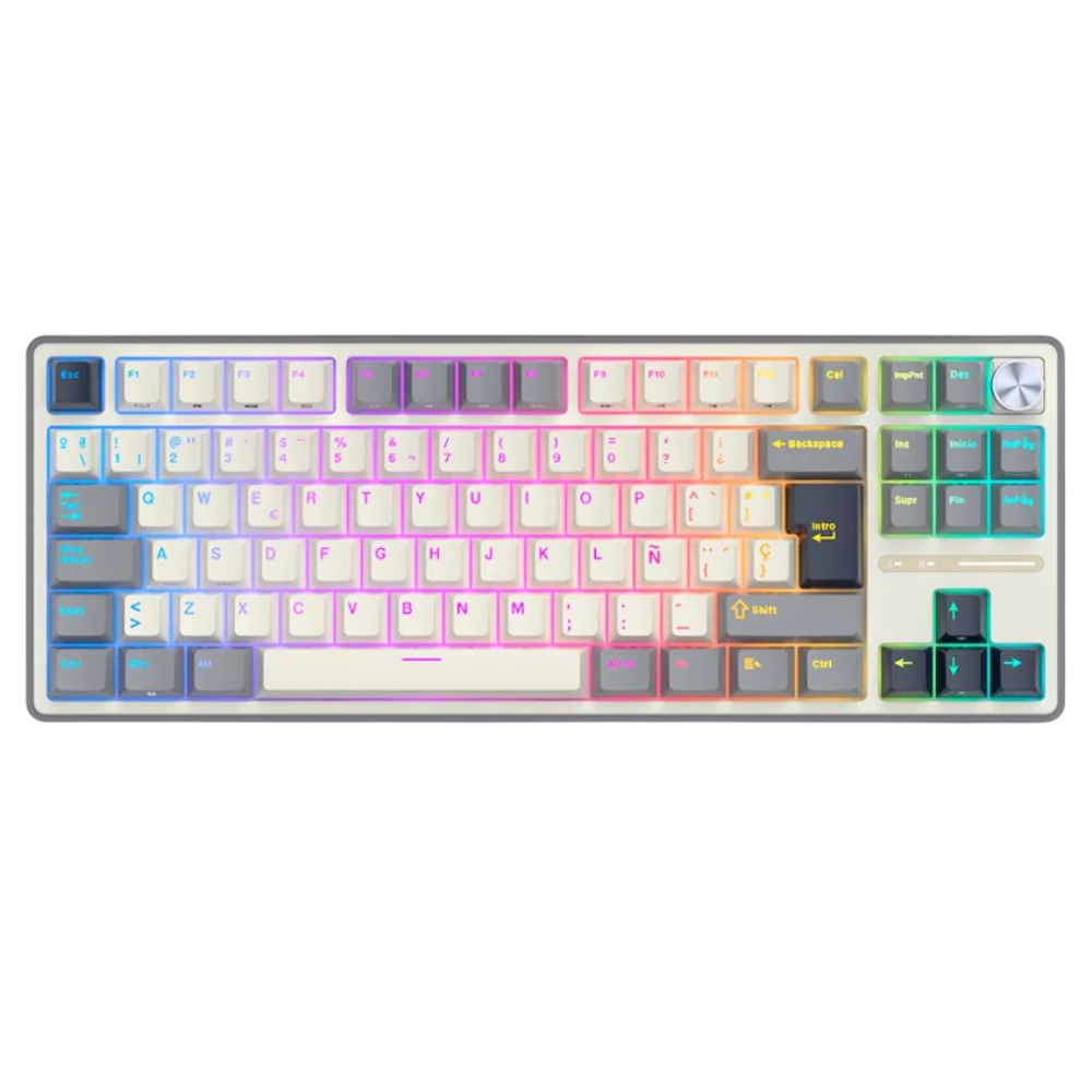 Teclado Royal Kludge RK R87PRO TKL Cableado HALF GREY Switch Cremoso