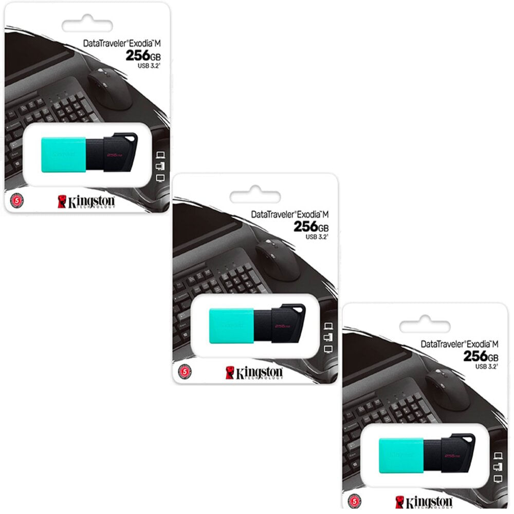 MEMORIA USB KINGSTON EXODIA M 256GB TURQUESA KIT DE 3 UNIDADES