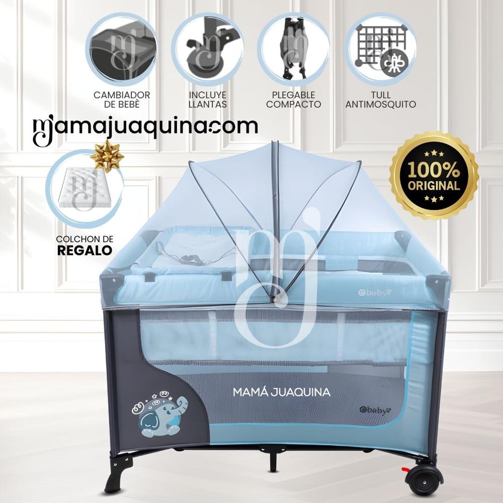 Combo Cuna Corral Premium HAPPY DREAM Blue  con Colchón de Regalo