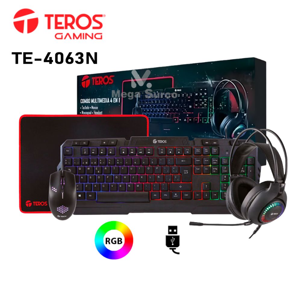 COMBO TEROS TECLADO MOUSE AUDIFONO Y PAD MOUSE TE 4063N