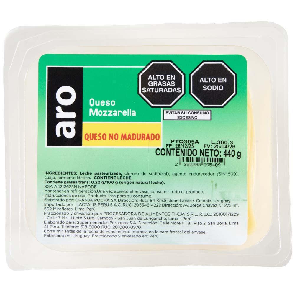 Queso Mozzarella ARO Paquete 440g