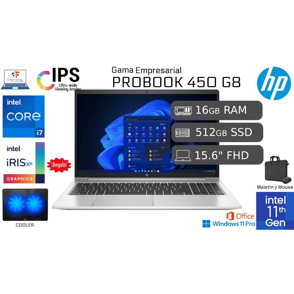 HP ProBook 450 G8 i7-1165G7 16gb RAM 512gb SSD IPS Reacondicionada 1 Año Garantía COOLER MOUSE