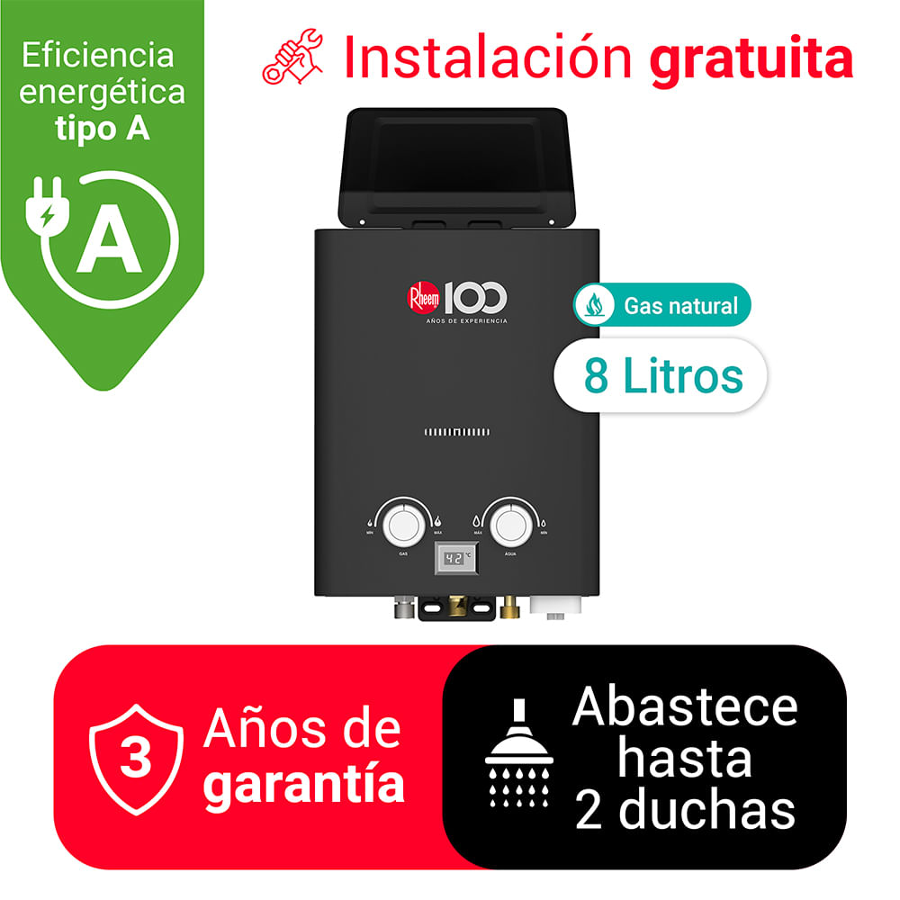 TERMA A GAS 8L GN PREMIUM RHEEM - TIRO NATURAL SIN DUCTO