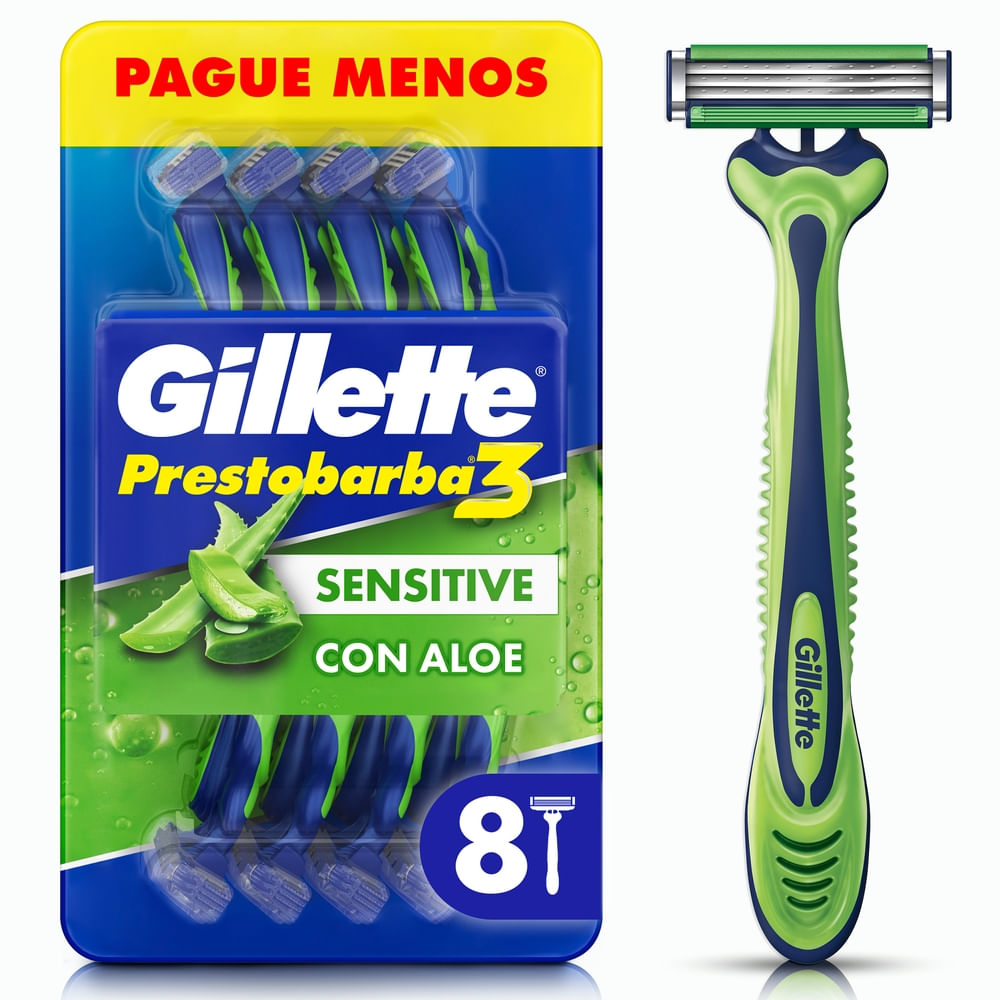 Máquina de Afeitar GILLETTE Prestobarba 3 Piel Sensible Descartable Paquete 8un